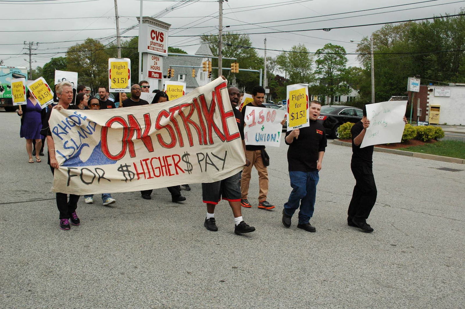 About 25 demonstrators gathered at the Wendy's at 771 Warwick Ave., Warwick to call for a $15 minimum wage for fast food workers May 15.