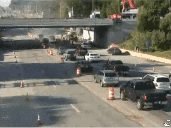 Traffic approaches the Barton Corners Bridge on Tuesday afternoon, Aug. 26. Rte. 2 is scheduled to be shut down at noon on Wednesday. CREDIT: RIDOT webcam