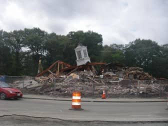 A view of the Bank of America building demolition.