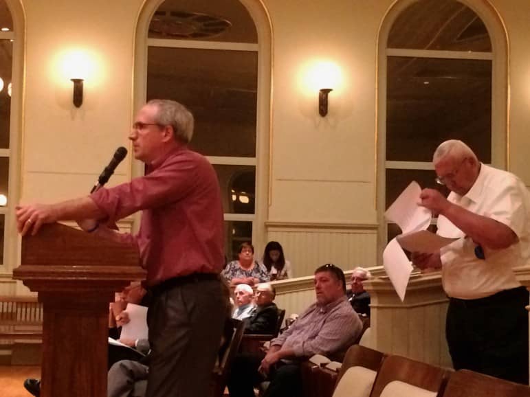 David Testa speaks in defense of the School Department during Thursday's budget hearing focus on the Warwick School Department.