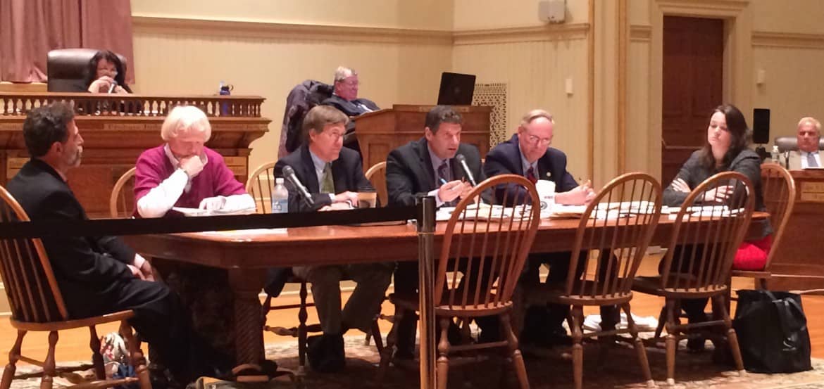 Warwick Chief of Staff William DePasquale, center, during Monday night's budget hearing.