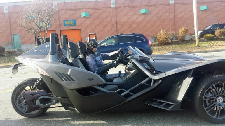 (CREDIT: Rebecca Joyal) Batman was sighted at the Best Buy on Rte. 2 at about 1:30 p.m. Maybe he was picking up the Animated boxed set of his adventures. Or, perhaps, the live-action series.