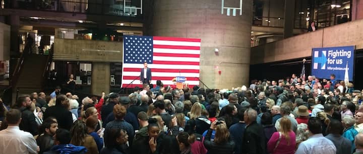 [CREDIT: Rob Borkowski] Knight Campus students wait to see former president Bill Clinton Thursday.