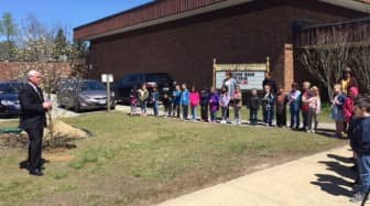 [CREDIT: Mayor Scott Avedisian's Office] Mayor Scott Avedisian speaks to students at Norwood School April 28 during Arbor Day ceremonies.