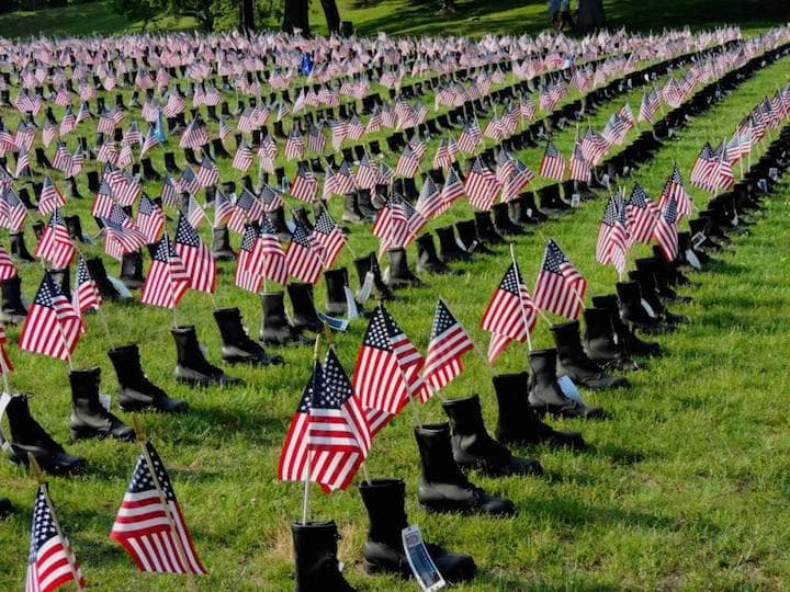 [CREDIT: Lincoln Smith] The Boots on the Ground exhibit honoring the men and women who have died in service since Sept. 11, 2001.