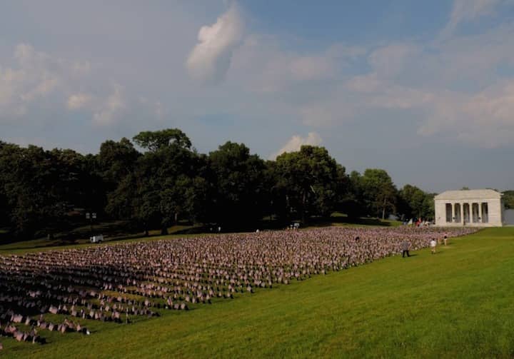 [CREDIT: Lincoln Smith] The Boots on the Ground exhibit honoring the men and women who have died in service since Sept. 11, 2001.