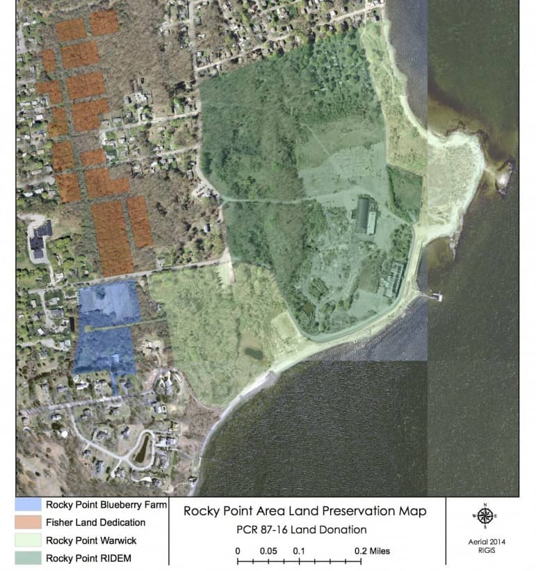 [CREDIT: Mayor Scott Avedisian's Office] A map of the donated land (in orange) and Rocky Point Park (in green)