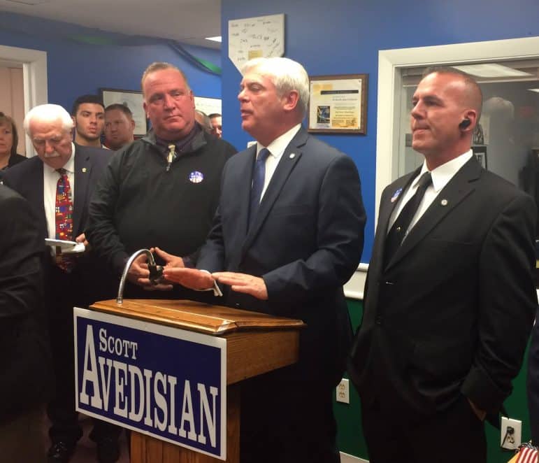 Mayor Scott Avedisian celebrates another victory on Nov, 8, 2016. Photo by Rob Borkowski