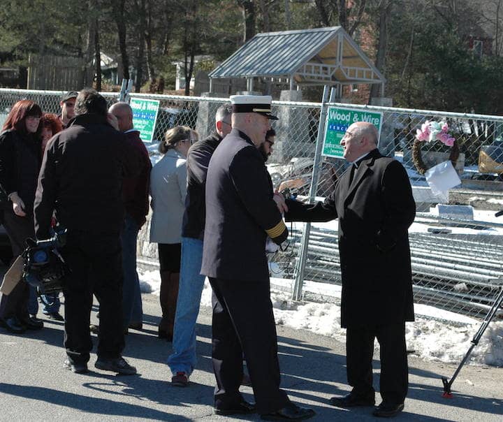 [CREDIT: Rob Borkowski] Fire Chief James Daughtery and Ftr. at the site of the Station Night Club Fire on Cowesett Avenue Feb. 20. 