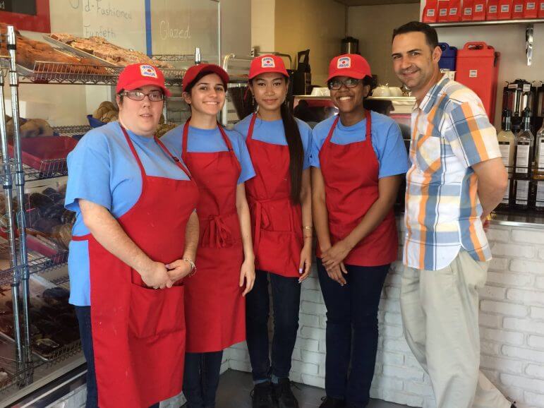 [CREDIT: Rob Borkowski] From left, the members of the front end at 4corners Coffee: Rachel Galligan, Stephanie Racca, Stephanie Tieang, and Dierdre Silcott