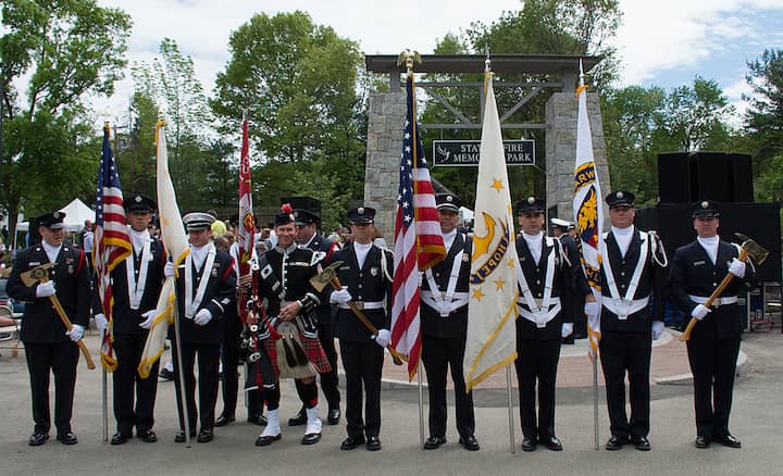 [CREDIT: Mary Carlos] The Warwick/West Warwick Honor Guard prepares for the start of the Station Fire Memorial dedication.