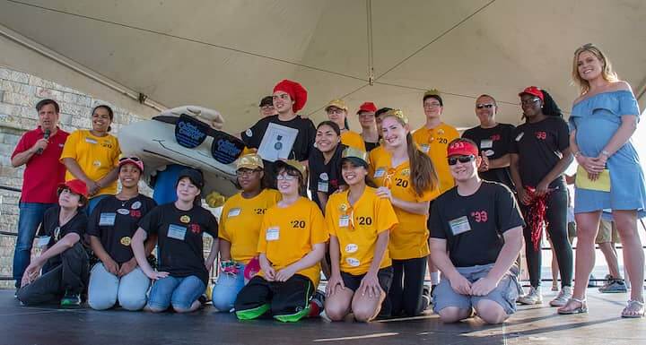 [CREDIT: Mary Carlos] Bristol Plymouth Technical Regional High School/Culinary Program, Taunton MA, accept their first place win for Red Chowder during the Great Chowder Cook-Off at Fort Adams, Newport. This year was the first year an award was given for Red Chowder at the event.