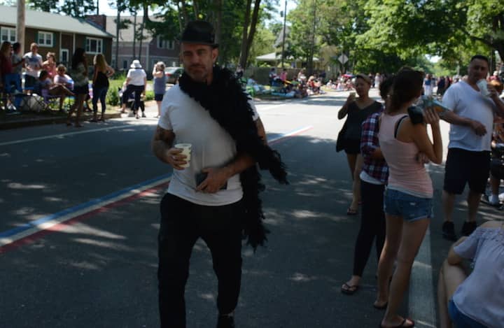 [CREDIT: Rob Borkowski] Duke Riley of Brooklyn, NYC, heads for a good spot at the start of the 2017 Gaspee Day Parade.