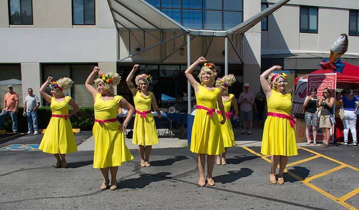 [CREDIT: Mary Carlos} the Chifferobe Tropigals danced a quick number for Ice Cream Throw-down patrons..Performing were, Bekki Lagergren, Nichole Nelson, Nicole Morse, Kristen Minsky, Jessica Bettencourt, Jen Olsen, and Mandy Wencus.