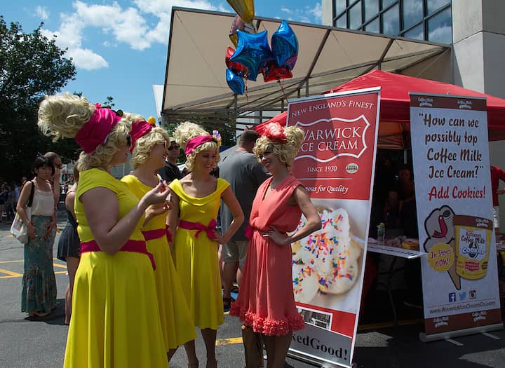 [CREDIT: Mary Carlos} From left, the Chifferobe Tropigals wait for samples for the Ice Cream Throw-down judges.From left, Bekki Lagergren, Nichole Nelson, Nicole Morse, and Kristen Minsky.