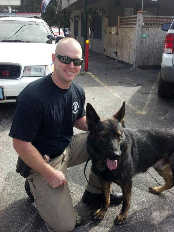 [CREDIT: WPD] Warwick Police Officer Aaron Steere and his K-9 unit partner Viking received the Attorney General's 2016 Justice Award.