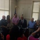 [CREDIT: Rob Borkowski] From left, Bill and Melissa Devine, their son, Connor Devine, Mayor Joseph J. Solomon, Conor's grandfather, Normand Thibuault, and his aunt and God mother, Jennifer Devine. Solomon presented Connor with the the Carnegie Award honoring his heroic actions preventing the stabbing of Alyssa Garcia in March 2017.