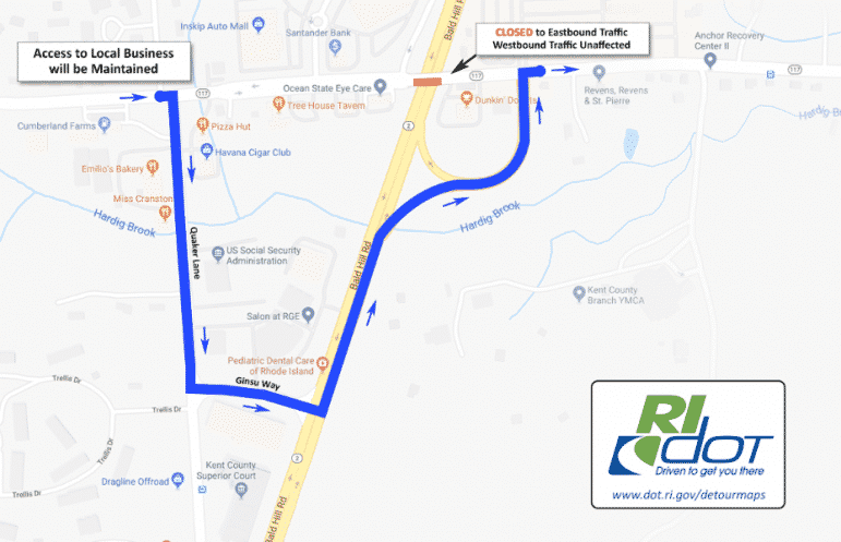 [RIDOT] There will be a Rte. 117 East detour starting Monday, Feb. 18 as RIDOT repairs Centerville Road Bridge.