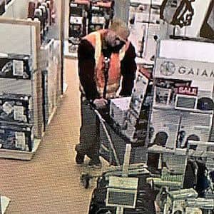 [RI Most Wanted website] A man later identified as Derek Leblanc is shown on surveillance cameras stealing items from the Kohl’s store in Smithfield.