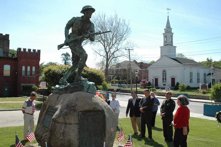 [CREDIT: Rob Borkowski] About 15 officials and veterans gathered at the memorial at Warwick City Hall to observe Memorial Day.