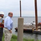 [CREDIT: Mayor Solomon's Offiice] Mayor Joseph Solomon observes the start of work to demolish the Rocky Point pier.