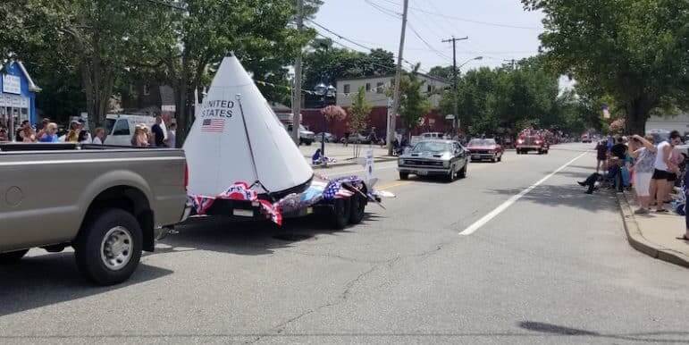 [CREDIT Jeremy Rix] A model of the Apollo 11 capsule, driven in the July 20, 2019 Conimicut Apollo 11 Parade.