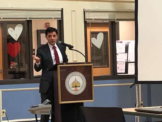 [CREDIT:EastGreenwich News] Mike D’Amico during a recent East Greenwich Town Council budget presentation.