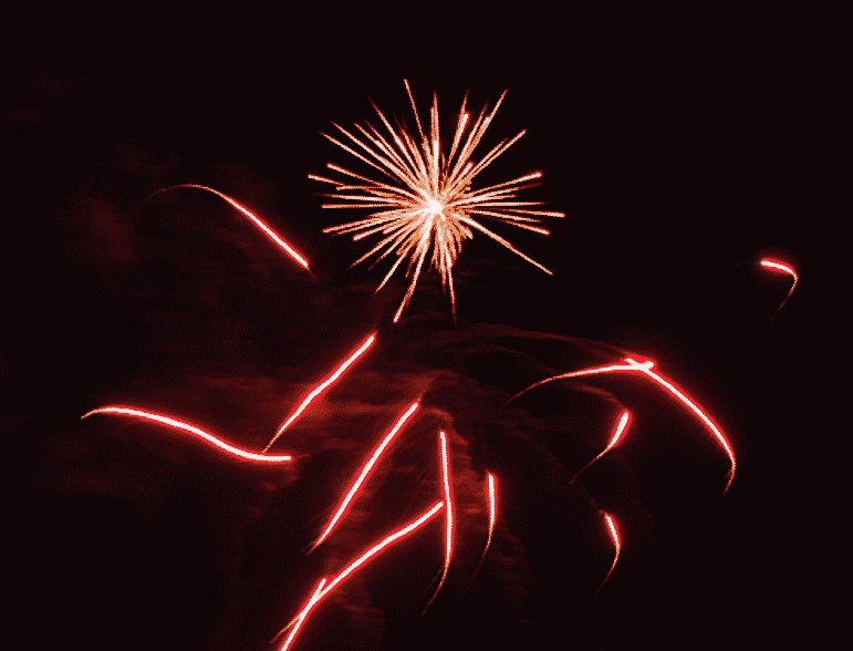 [CREDIT: Mary Carlos] A burst of pyrotechnics zoom in multiple directions at Warwick City Park during Fourth of July Fireworks July 3, 2015.