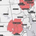 [CREDIT: DEM] A closeup of central RI communities that will be sprayed to protect against EEE bearing mosquitoes.