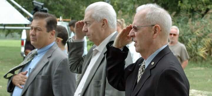 [CREDIT: Rob Borkowski] From left, Rep. Joseph Shekarchi (D-Dist. 23),former councilman Joseph Gallucci, and retired Warwick Police Chief Stephen McCartney during Wednesday's Sept. 11 memorial ceremony.