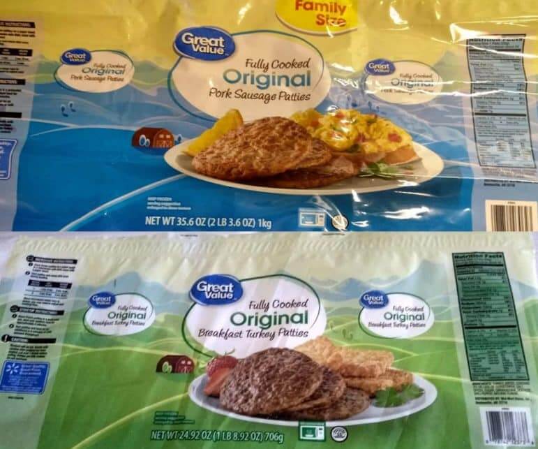 [CREDIT: RIDOH] Great Value pork sausage patty products and turkey sausage patty products sold at Walmart have been recalled due to possible Salmonella contamination.