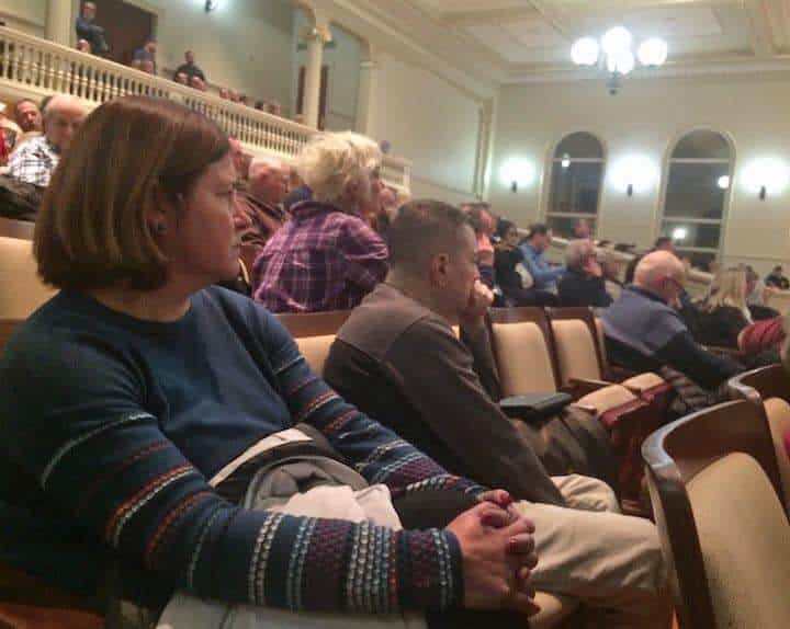 [CREDIT: Rob Borkowski] Gayle Corrigan was one of several Warwick residents who showed for a special City Council Meeting Dec. 20 held to ratify the contract negotiated by Mayor Joseph Solomon and Warwick Firefighters.