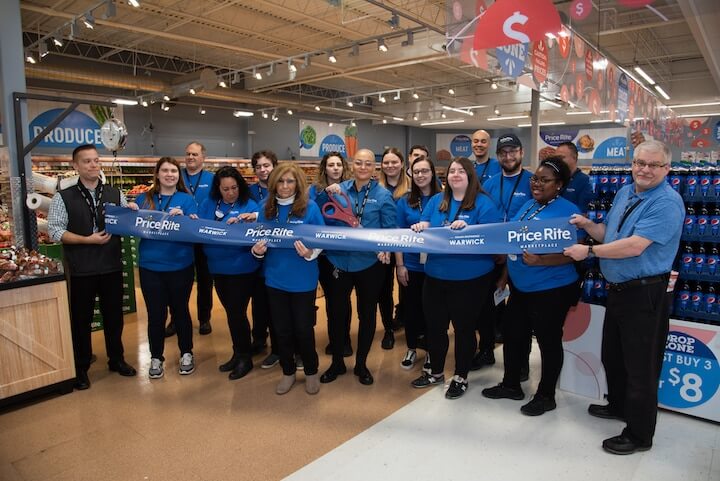 [CREDIT: Price Rite] Employees gather for a ribbon cutting at the remodeled Warwick Price Rite. Feb. 28.