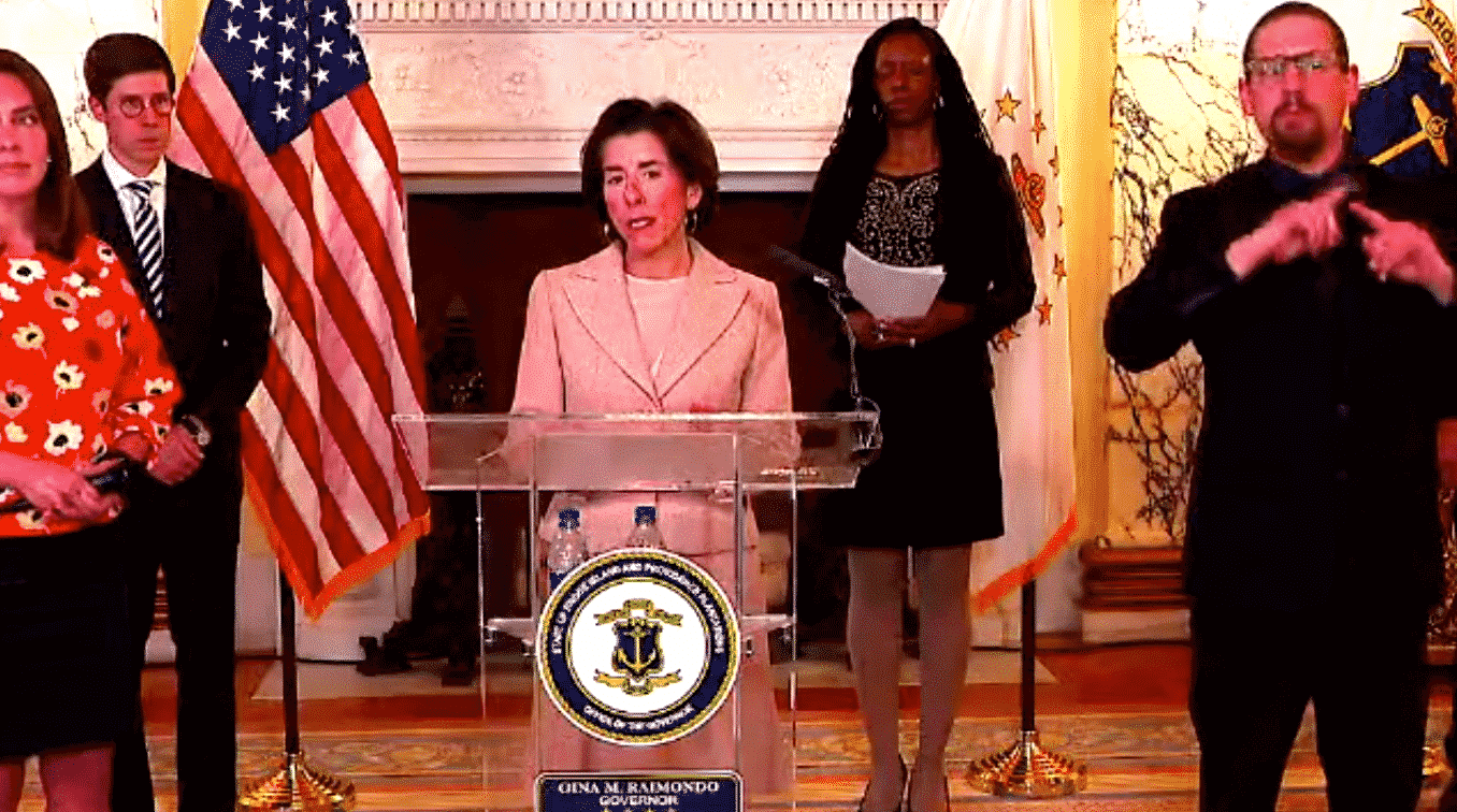 Gov. Gina Raimondo held a press conference March 25 praising RI's delegation on COVID-19 stimulus and expressing concern for travel from New York state, a disease hotspot.