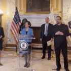 Gov. Gina Raimondo held a press conference March 26, announcing travel from New York state, a disease hotspot, will be screened by RI State Police.