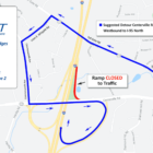 [CREDIT: RIDOT] New Toll Gate & Centerville Road bridges on Rte. 95 near Exit 10 will be moved into place starting May 28 as traffic is detoured.