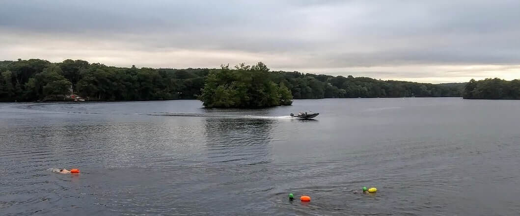 [CREDIT: Joe Siegel] Georgiaville Pond in Smithfield, pictured here on July 7, 2020, is toxic thanks to a cyanobacteria bloom. People and pets are in danger of serious health effects from contact. All recreation there is prohibited till further notice.