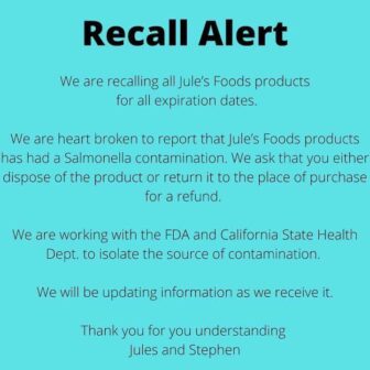 [CREDIT: Jules Foods] Jules Foods has recalled all its brie and spinach dip products due to a potential salmonella contamination.