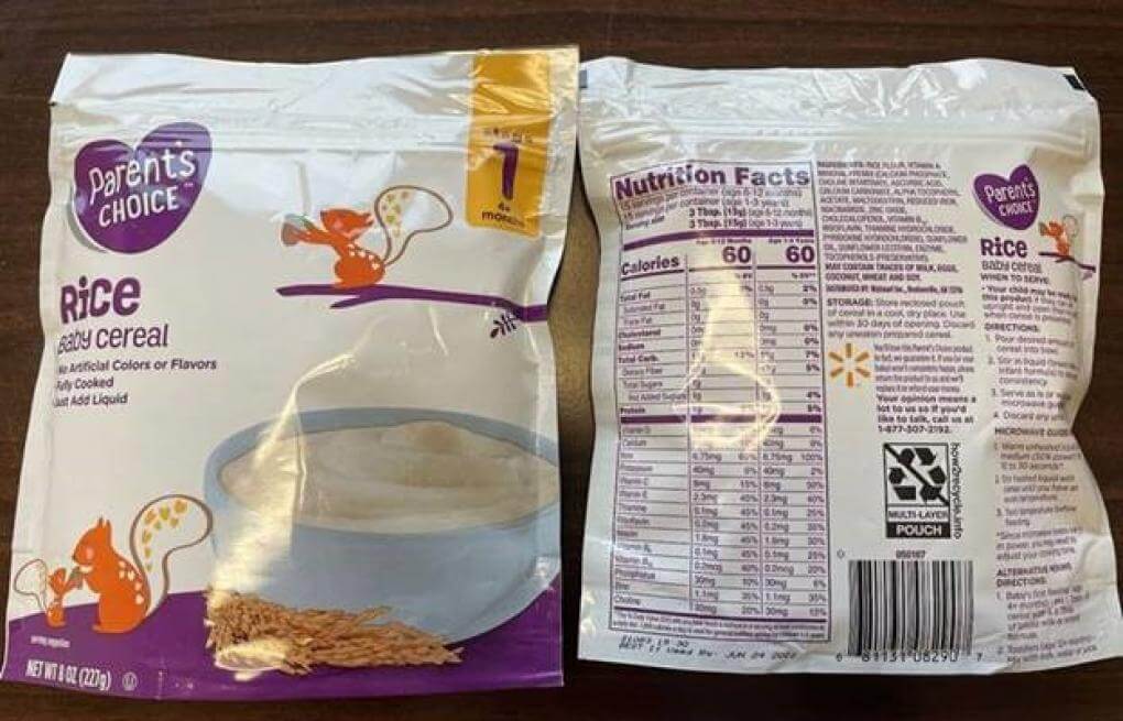 [CREDIT: RIDOH] Maple Island Inc. has issued an aresenic baby cereal recall for three lots of Parent’s Choice Rice Baby Cereal sold at Walmart.