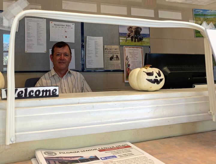 [CREDIT: Rob Borkowski] Stephen Englert, who works the front desk at Pilgrim Senior Center. Englert is the longest serving city employee currently working in Warwick.