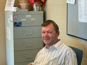 [CREDIT: Rob Borkowski] Stephen Englert, the first face most people see at Pilgrim Senior Center.