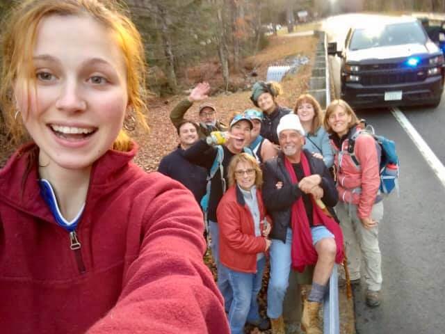 [CREDIT: Courtesy photo] A group selfie of Joseph Mirra, his girlfriend, Karen Jenkins, and the hikers who helped them after Joseph's fall in NH.