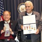 [CREDIT: Congress Jim Langevin's office] Tony Mazza received the Purple Heart, earned during the Korean War, from Congressman Jim Langevin Friday.