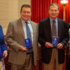 [CREDIT: LPPIB] From left, Sen. Dawn Euer, House Speaker K. Joseph Shekarchi, Senate President Dominick J. Ruggerio and Rep. Lauren H. Carson with their Clean Water Association Legislator of the Year awards.