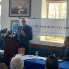 [CREDIT: Office of Rep. McNamara] State Rep. Joseph M. McNamara (D-Dist. 19) speaks during an announcement of a renewed Gaspee search at the Aspray Boat House.