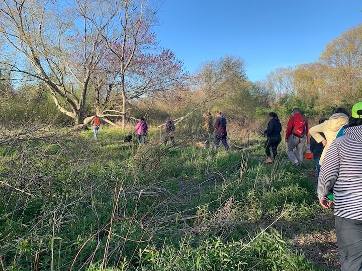 [CREDIT: Rob Borkowski] Pawtuxet River Authority volunteer Doug Wilson leads a tour through the Howard Conservation Area.