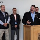 [CREDIT: Joe Siegel] Warwick City Council President Steven McAllister speaks during the opening of new city offices at the AAA building, formerly known as the Sawtooth Building, on Centerville Road.