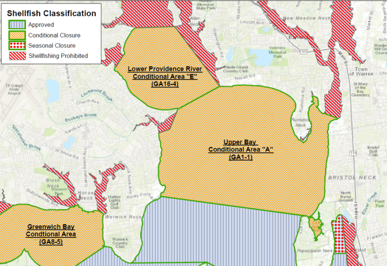 [CREDIT: DEM] DEM reports its closure of the western side of Upper Narragansett Bay shellfish Area A has ended.