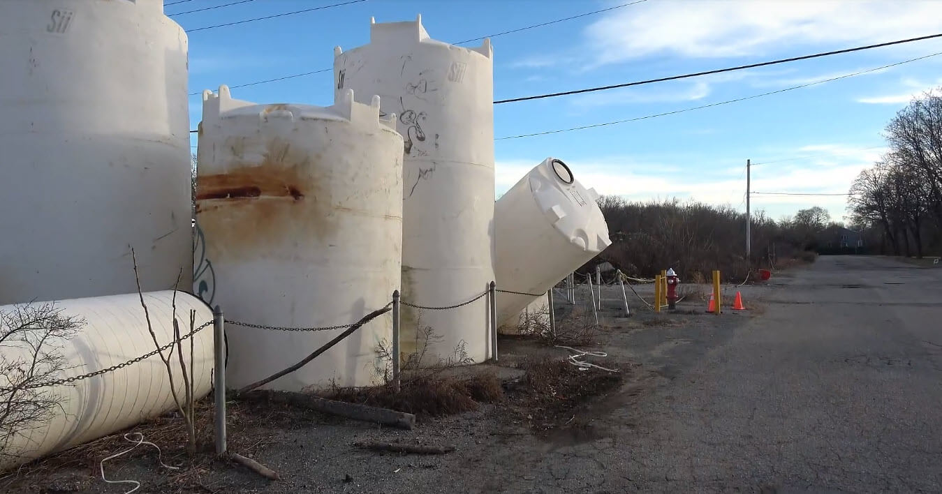 [CREDIT: Jeff Sutton] Plastic tanks sitting at 175 Post Road.