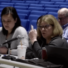 [CREDIT: WPS} Camely Machado, Manager of Non-Instructional Student Services, left, and Carla McGovern, transportation coordinator, answer questions about the bus driver shortage and crossing guard shortage.